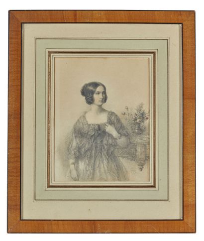 null French school of the 19th century
Woman in front of an entablature with a flowering...