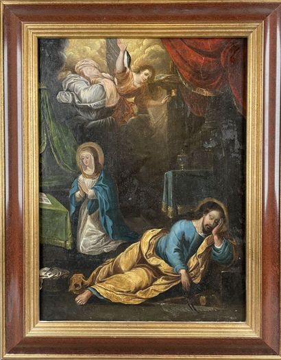 null French school of the 17th century
The dream of Saint Joseph
Parqueted panel
(Restorations.)
Height...
