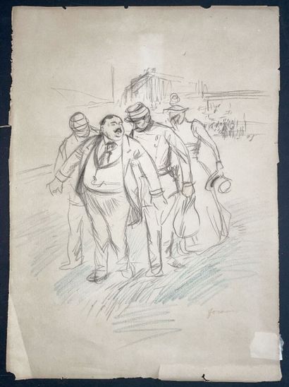 null Jean-Louis FORAIN (1852-1931)
The Arrest
Drawing in black pencil and colored...