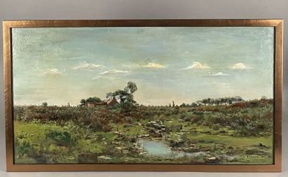 null Pierre-Emmanuel DAMOYE (Paris 1847-1916)
View of a farm by a stream
Oil on canvas,...