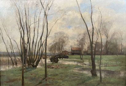 null Pierre-Emmanuel DAMOYE (Paris 1847-1916)
Landscape with trees and a stream
Oil...