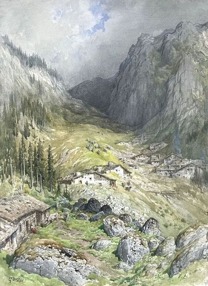 null Gustave DORÉ (1832-1883)
Hamlet in the valley
Watercolor, signed lower left...