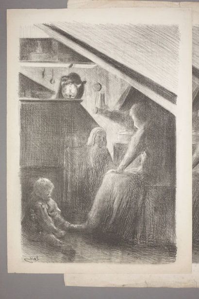 null Maximilien LUCE (1858-1941)
Sketch sheet (grandmother and child). About 1890....