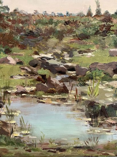 null Pierre-Emmanuel DAMOYE (Paris 1847-1916)
View of a farm by a stream
Oil on canvas,...