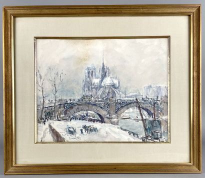 null Modern school
The Tournelle Bridge
Watercolor and blue pastel, signed and titled...