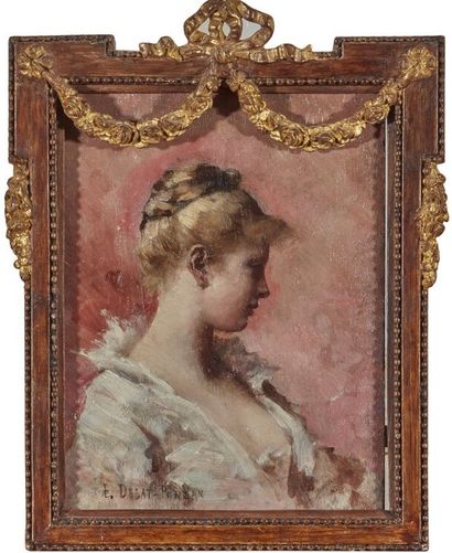 null Édouard-Bernard DEBAT-PONSAN (1847-1913)
Young woman in profile bust
Oil on...
