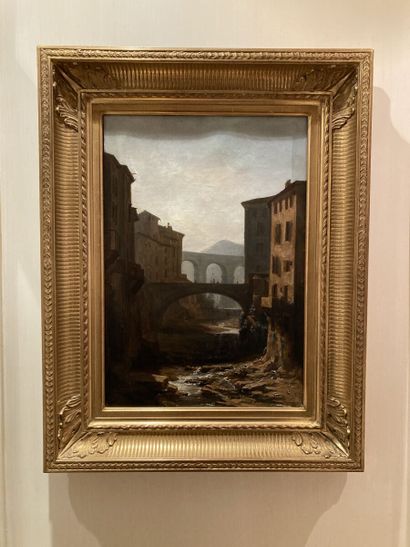 null School of the XIXth century
Landscape with a bridge
Oil on canvas
Height : 46...