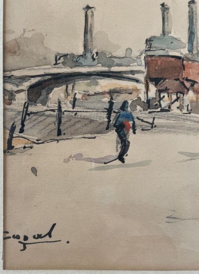 null Louis CAZALS (1912-1995)
On the quays
Watercolor and ink, signed lower left
Height...