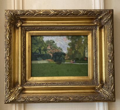 null Ernest QUOST (1844-1931)
Le jardin
Huile sur panneau
Haut. : 15 cm ; Larg. :...
