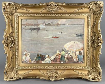 null Alessandro MILESI (1856-1945)
Scène de plage
Huile sur toile marouflée sur panneau,...