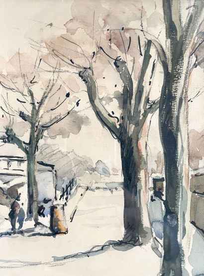 null Louis CAZALS (1912-1995)
On the quays
Watercolor and ink, signed lower left
Height...