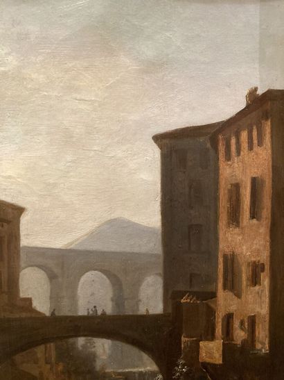 null École du XIXe siècle
Paysage au pont
Huile sur toile
Haut. : 46 cm ; Larg. :...