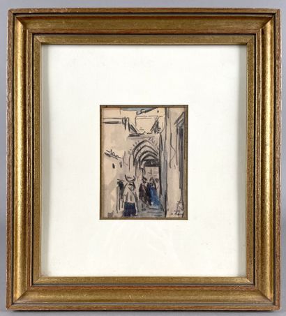null Henri HOURTAL (1877-1944)
Alley in the East; Flower
Double sided drawing
Ink...