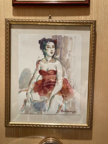null Haroution HORHANNES (20th century)
Woman with a red dress
Ink and watercolor
Height...