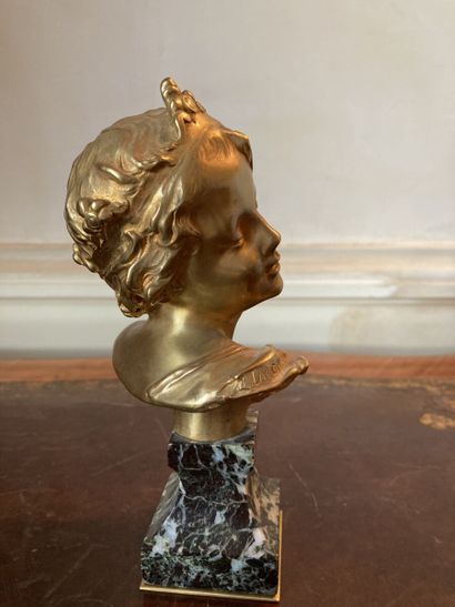 null François-Raoul LARCHE (1860-1912)
Buste de fillette au diadème
Bronze doré,...
