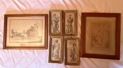 Meeting of six framed pieces:
- Pen and watercolor...