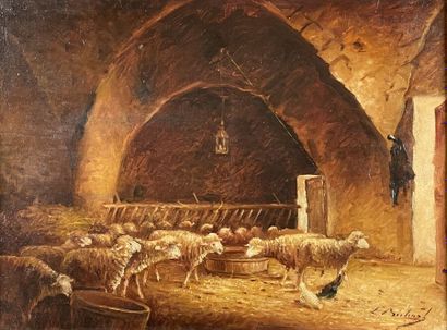 L. BUHAND (?)
Herd of sheep in the sheepfold
Oil...