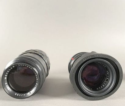 null Camera. Set of two Leitz lenses. TELE-Elmar 4/135 mm lens n° 2 207 924 (1966,
impurities)...