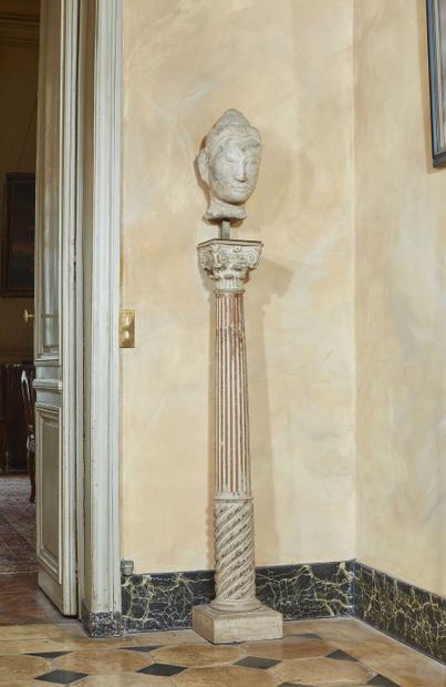 Painted wood column with fluted decoration...