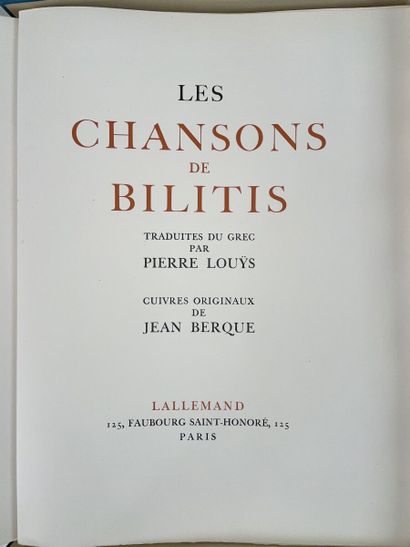 null LOUYS Pierre :
Proses inédites. Paris, 1950 ; in-quarto, demi-maroquin rouge...