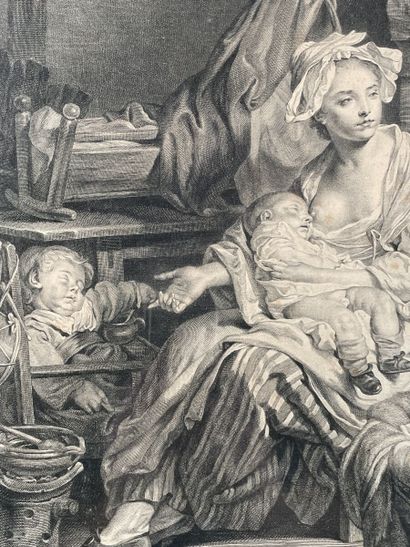 null D'après Jean-Baptiste GREUZE
Scène d'intérieur représentant une mère et ses...