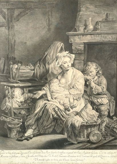 null D'après Jean-Baptiste GREUZE
Scène d'intérieur représentant une mère et ses...