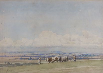 Paul-Frédéric-Léo COULON (1830-1897)
Ploughing
Watercolor,...