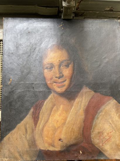 null École hollandaise 
Portrait de femme 
Huile sur toile, signée N DERSNIEN et...