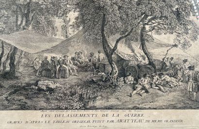 null D'après Antoine WATTEAU (1684-1721)
Les délassements de la guerre
Eau-forte
(Usures,...