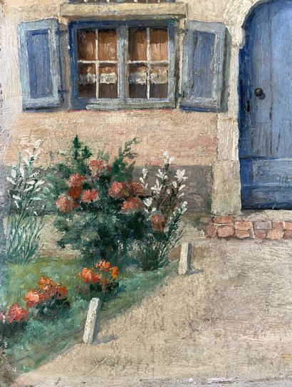 null École française du XXe siècle
Parterre fleuri devant une maison
Huile sur panneau,...