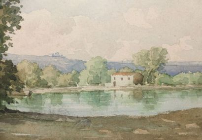 null Paul-Frédéric-Léo COULON (1830-1897)
La maison au bord du lac
Aquarelle, signée...