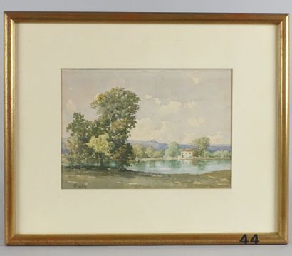 null Paul-Frédéric-Léo COULON (1830-1897)
La maison au bord du lac
Aquarelle, signée...