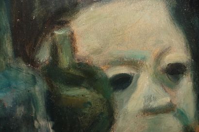 null André FOY (1886-1953)
Composition au masque 
Huile sur panneau, signée en bas...