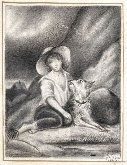 null Aurore DUPIN dite George SAND (1804-1876)
Jeune fille au chien
Dessin au fusain...
