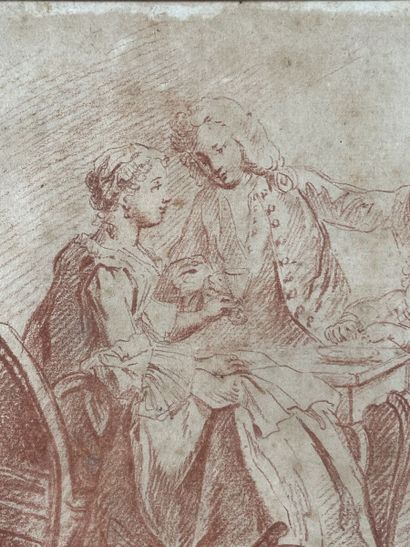 null École française du XVIIIe siècle
Couple et enfant autour d'une table
Sanguine
(Légèrement...