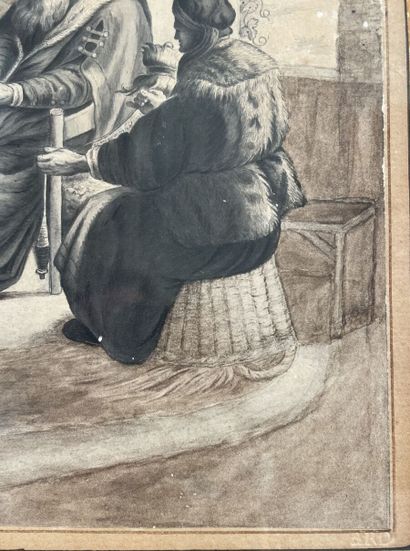 null Dans le goût du XVIIIe siècle
Personnages assis
Lavis d'encre
(Rousseurs, épidermures.)
Haut....