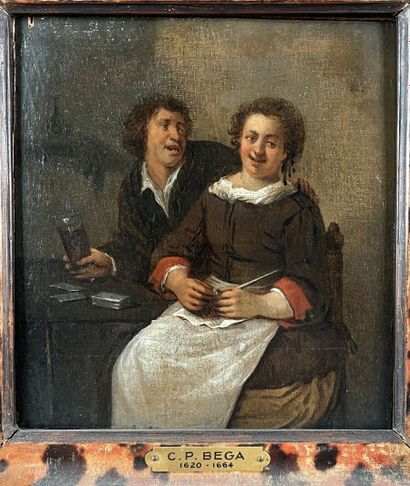 null Attribué à Egbert Van HEEMSKERK II (1645-1704)
Couple de buveurs et fumeurs
Panneau...