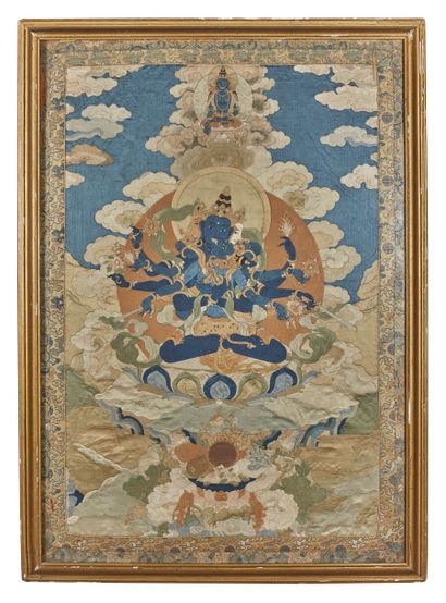 MONGOLIE, XVIIIe siècle
Thangka en soie appliquée...