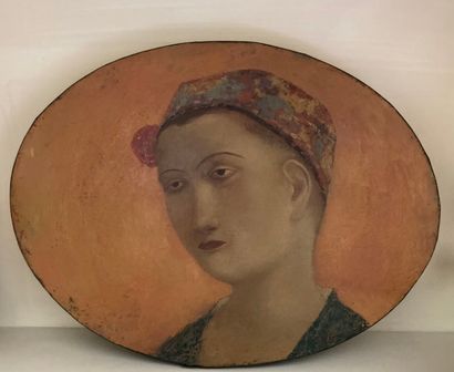 null DAIMA (attribué à)
Portrait de femme
Toile ovale
Haut. : 30 cm ; Larg. : 40...