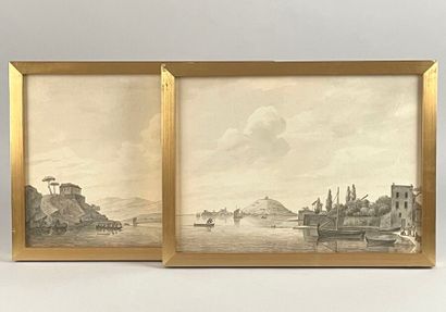 null École italienne du XIXe siècle
Paysages côtiers animés
Paire de lavis d'encre...