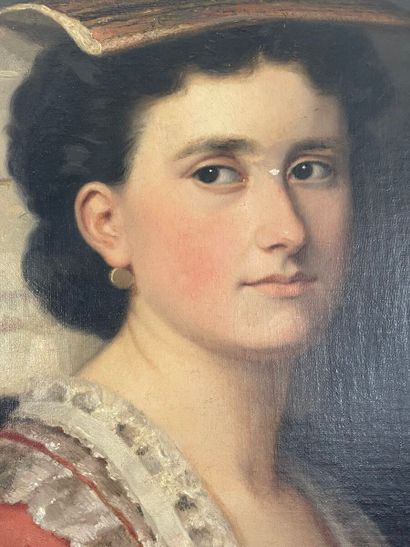 null École de la fin du XIXe-début du XXe siècle 
Portrait de femme à la coiffe traditionnelle...
