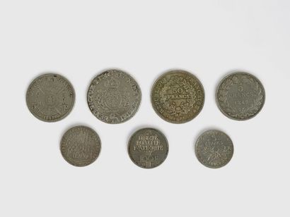 null Lot comprenant sept pièces : 
- 5 francs argent Louis-Philippe 1847 
- 5 francs...