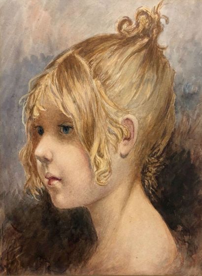 null École française du début du XXe siècle
Portrait d'une jeune fille
Aquarelle,...