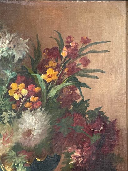 null École du XIXe ou du début du XXe siècle
Vase de fleurs sur un entablement
Toile
(Accidents,...