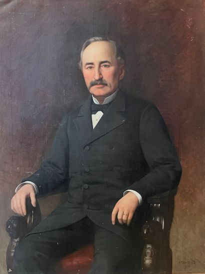 null Auguste RAYNAUD (1854-1937)
Portrait d'homme en costume noir dans un fauteuil...