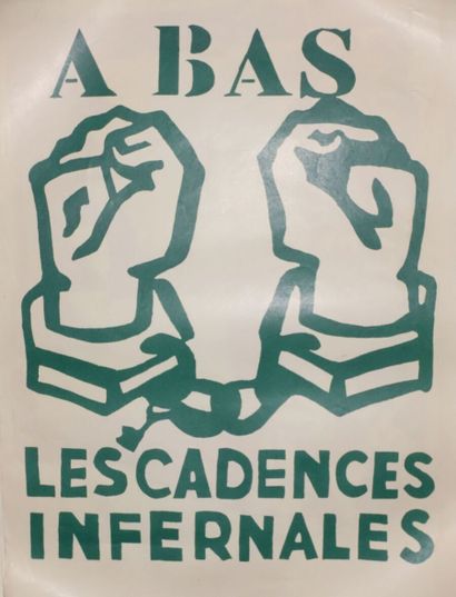 null Poster showing two handcuffed fists with green outlines on a white background.
Slogan:...