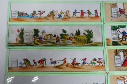 null Lot including:
- Six engravings by Carle Vernet 
- Twelve magic lantern plates...