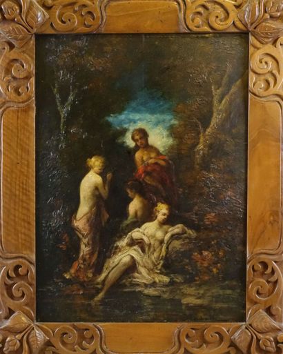 null Attributed to Adolphe MONTICELLI (1824-1886)
Nymphs 
Oil on panel, one plate,...