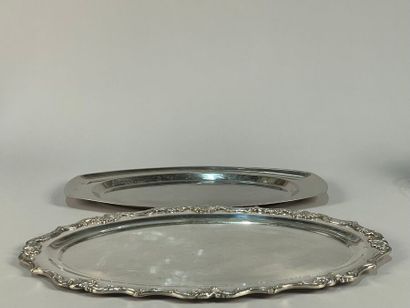 null Silver-plated lot including dishes, carafe coasters, oval dishes imitating wickerwork...