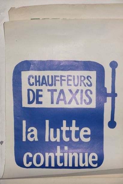 null Blue and white poster
Slogan "Taxi drivers, the fight goes on". 
(Folds.)
Height...